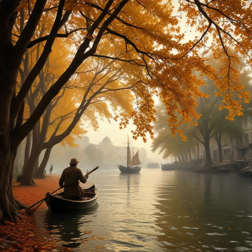 I listen to Istanbul, my eyes closed;   First a gentle wind blows;  Slowly swaying   Leaves on the trees  Far away, far away   The never-ending rattle of the watermen;