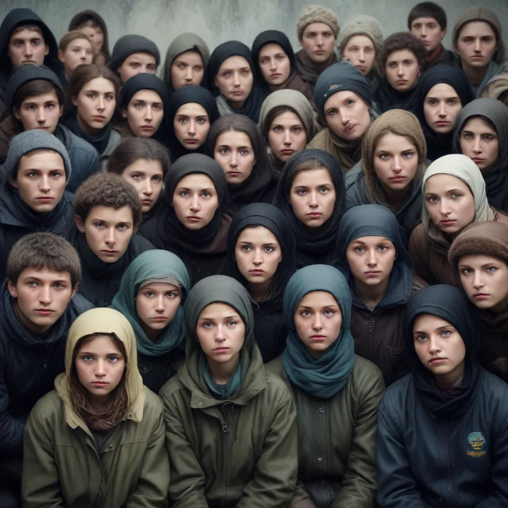 prompt: create a hyper realistic image capturing the theme of ukrainian refugees' future plans and the challenges of integration they face in european host countries. the scene should depict a diverse group of refugees, each expressing a range of emotions from longing for security to uncertainty about their future. show a mixture of individuals contemplating staying or returning, with subtle cues of their inner struggles and hopes. incorporate symbols of security and stability, such as shelter,