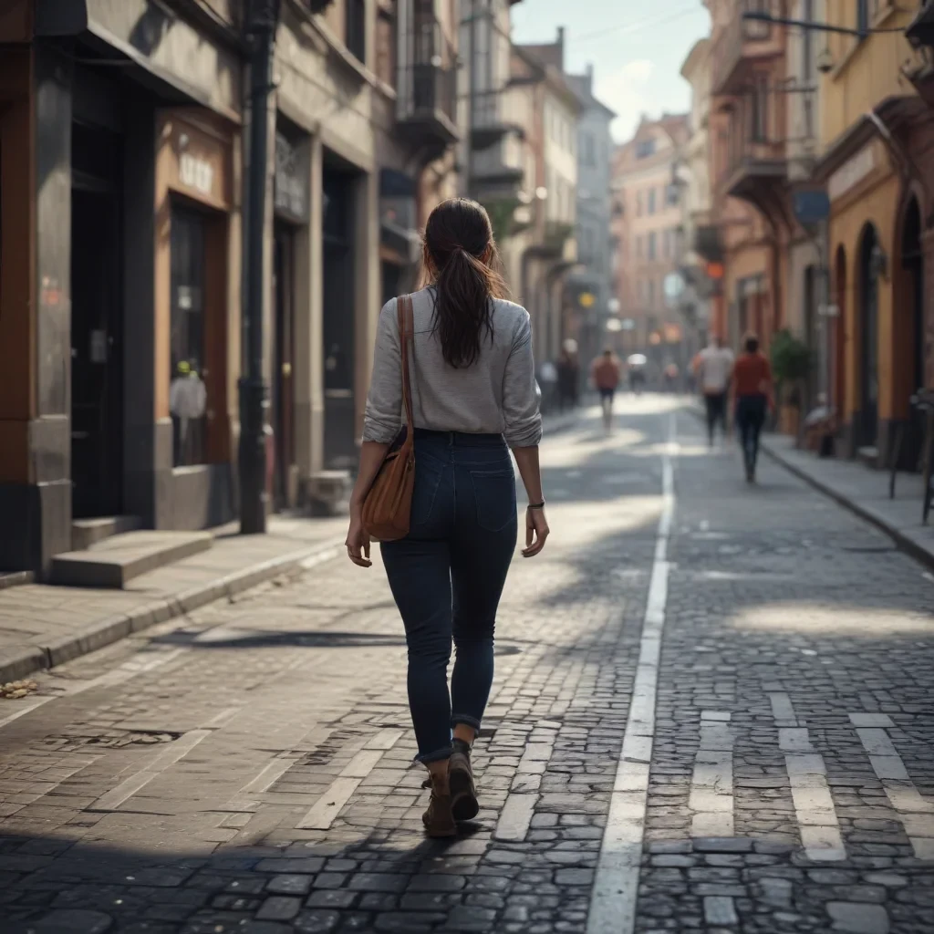 A woman walks in the streets, 4k, ultra pixel, 8k pixel