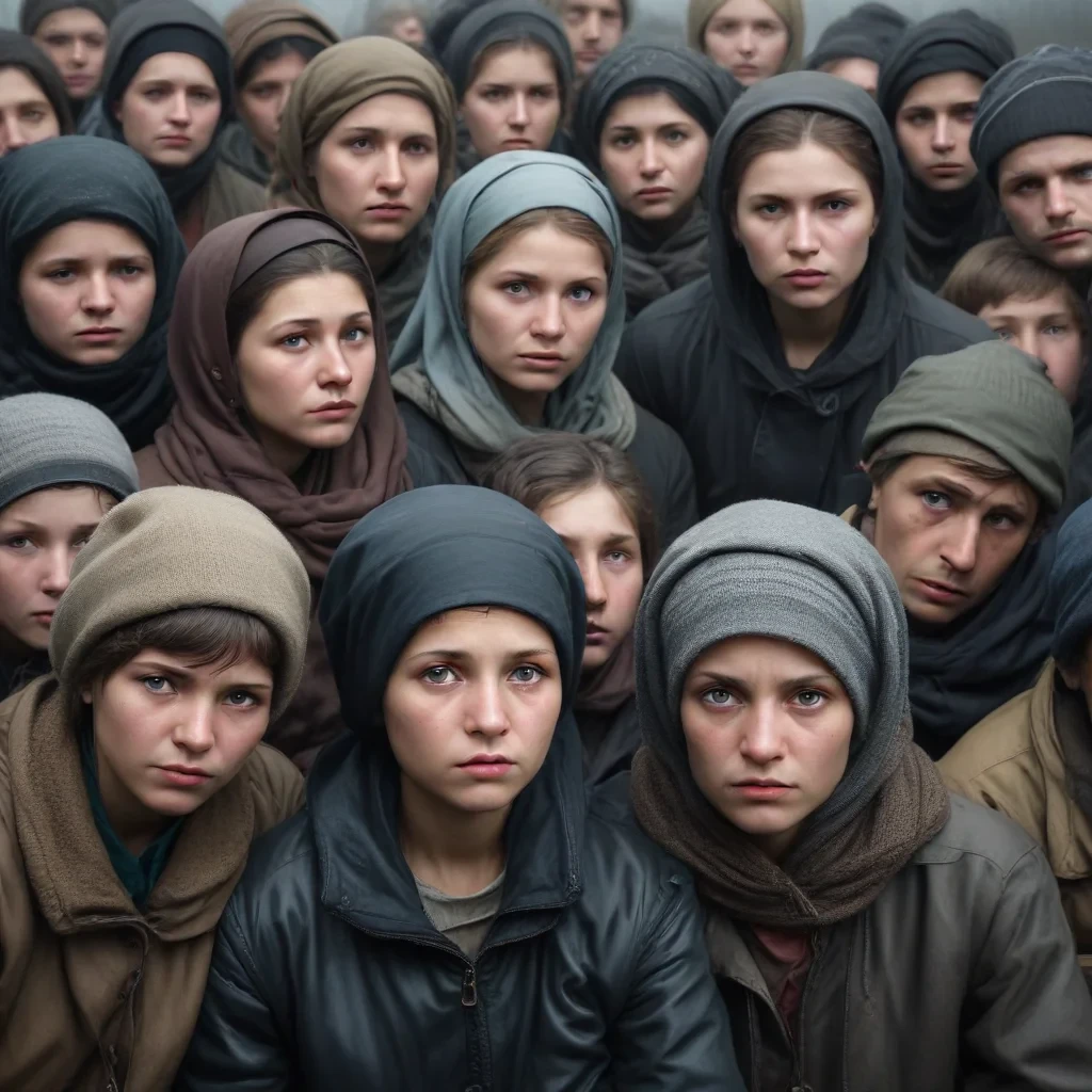 prompt: create a hyper realistic image capturing the theme of ukrainian refugees' future plans and the challenges of integration they face in european host countries. the scene should depict a diverse group of refugees, each expressing a range of emotions from longing for security to uncertainty about their future. show a mixture of individuals contemplating staying or returning, with subtle cues of their inner struggles and hopes. incorporate symbols of security and stability, such as shelter,