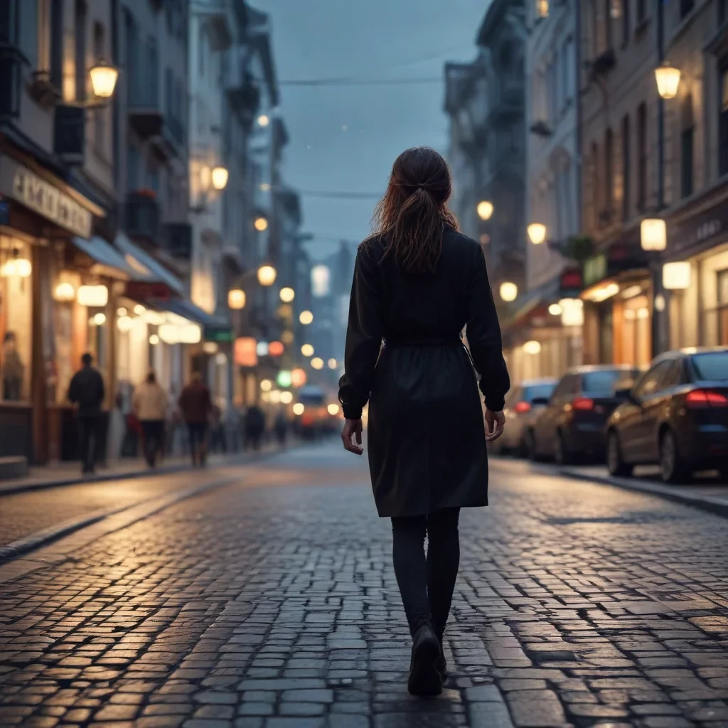 A woman walks in the streets, 4k, ultra pixel, 8k pixel