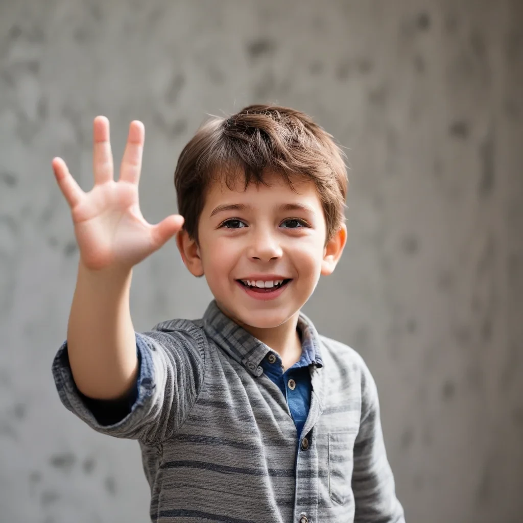 a boy waving hi