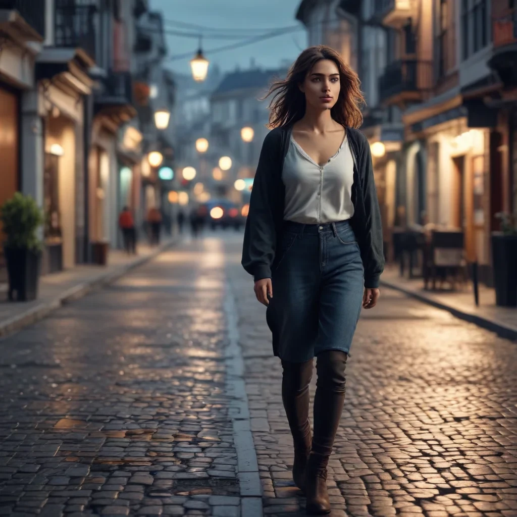 A woman walks in the streets, 4k, ultra pixel, 8k pixel