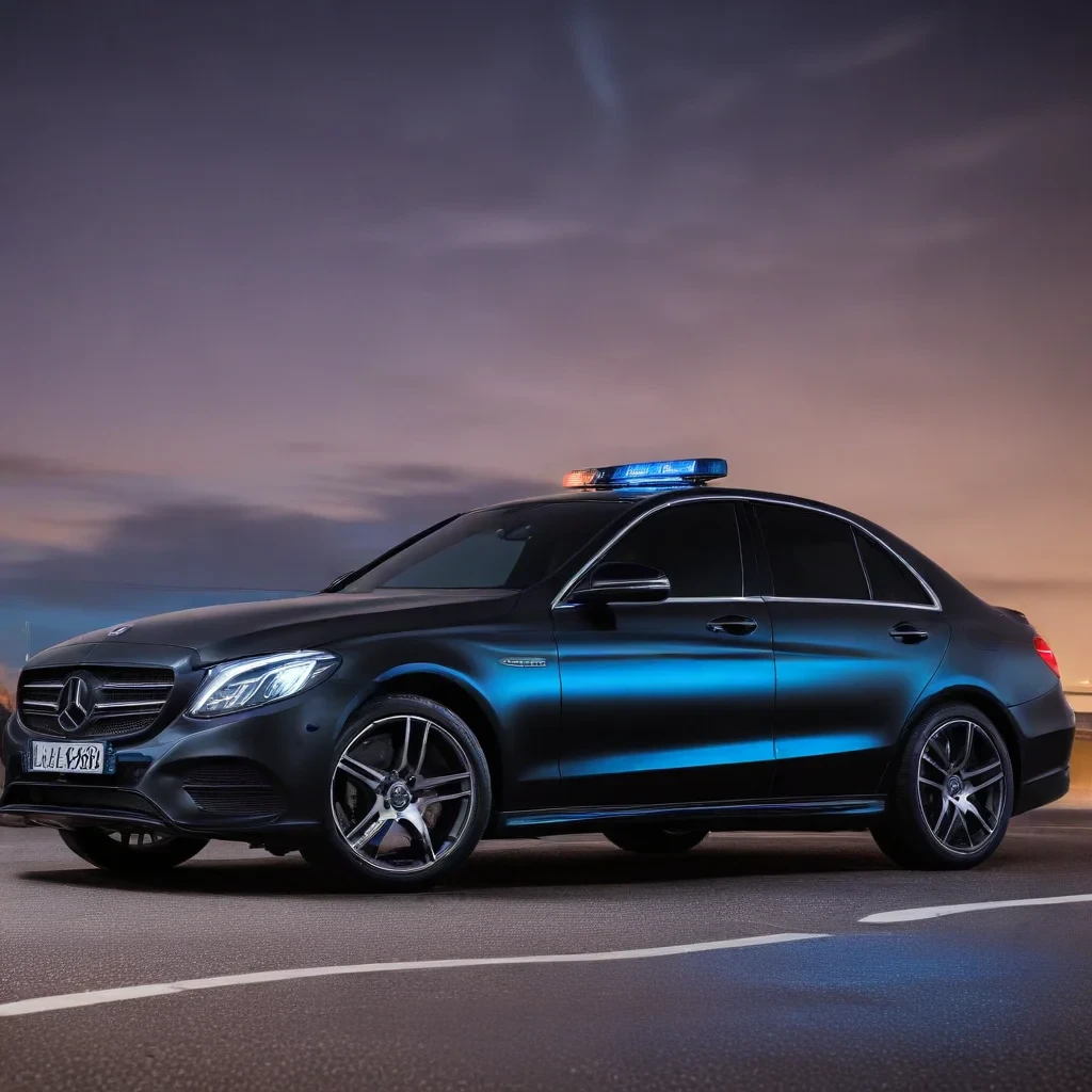 mercedes benz c klasse. black car. blue police lights., profile image style