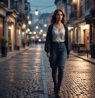 A woman walks in the streets, 4k, ultra pixel, 8k pixel