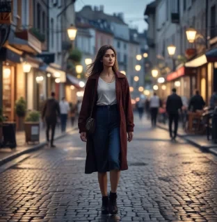 A woman walks in the streets, 4k, ultra pixel, 8k pixel