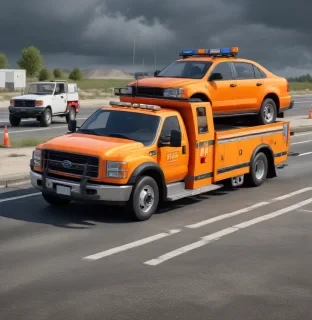 photorealistic, highly detailed image, auto rescue car, tow truck, roadside assistance car