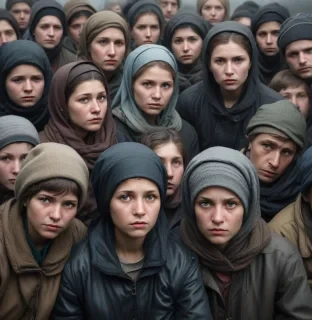 prompt: create a hyper realistic image capturing the theme of ukrainian refugees' future plans and the challenges of integration they face in european host countries. the scene should depict a diverse group of refugees, each expressing a range of emotions from longing for security to uncertainty about their future. show a mixture of individuals contemplating staying or returning, with subtle cues of their inner struggles and hopes. incorporate symbols of security and stability, such as shelter,