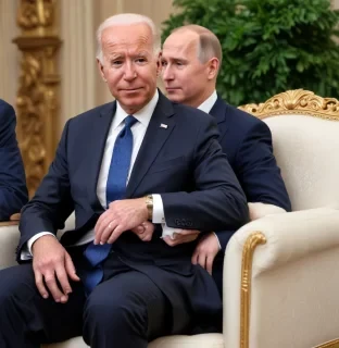 Joe Biden sits on the lap of Russian President Putin