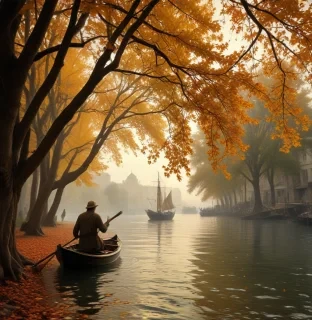 I listen to Istanbul, my eyes closed;   First a gentle wind blows;  Slowly swaying   Leaves on the trees  Far away, far away   The never-ending rattle of the watermen;