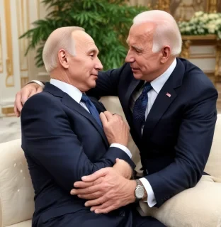 President Putin of Russia and President Joe Biden of the United States are posing in cozy poses, but they look very intimate, like lovers