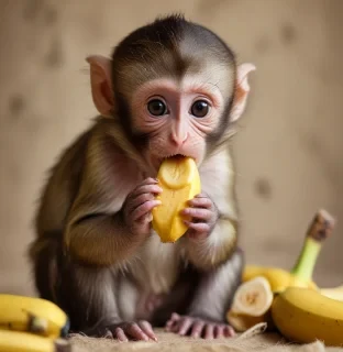 a baby monkey eats a banana good quality, high quality, a (professional boudoir session style photo) (tastefully revealed privates), dazzling imagery, immersive scenery, a stunning masterpiece, high visual fide