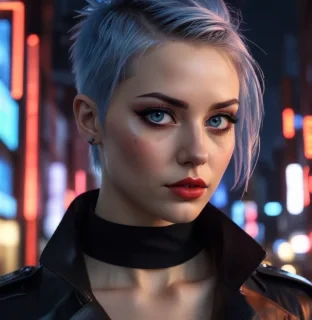 ultra realistic close up portrait ((beautiful pale cyberpunk female with heavy black eyeliner)), blue eyes, shaved side haircut, hyper detail, cinematic lighting, magic neon, dark red city, canon eos r3, nikon, f/1.4, iso 200, 1/160s, 8k, raw, unedited, symmetrical balance, in frame, 8k