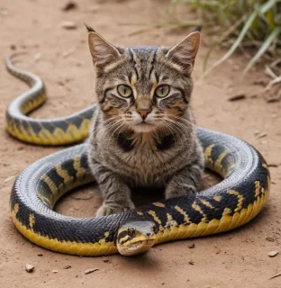 an animal, with the head of a cat but the body of a snake
