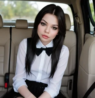 good quality, high quality, a (professional boudoir session style photo) of (pre miranda cosgrove ) sitting in the front penger seat of a minivan), she is doing a , (she is leaning over with an erect in her mouth).(she is a 5th grader in middle ), (she is a very skinny girl), gorgeous flat , her erect s are revealed, (she is ), (she is hyper attractive), her rib indentions are visible, (she revealed her crotch), (she is wearing a collar around her neck),   (she has a very pretty face), (her face is very with a pointy nose), she has emo makeup on her face, hazel eyes, (there is white gel on her sensual lips), (she has glossed lips), (she has glamourous skin with glitter), (she has a face with water droplets), (she has a lot of mascara on), (her height is 4'8"), (create the best image of her). (tastefully revealed privates), dazzling imagery, immersive scenery, a stunning masterpiece, high visual fide
