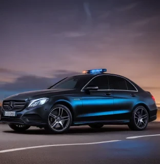 mercedes benz c klasse. black car. blue police lights., profile image style