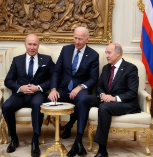 Joe Biden sits on the lap of Russian President Putin