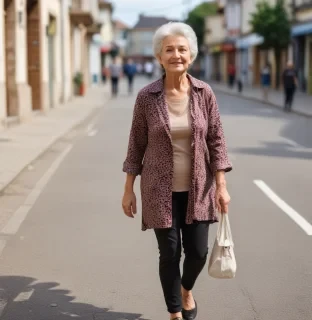 A woman 65 years old walks in the street