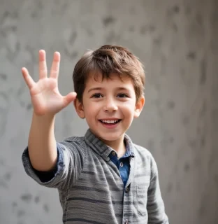 a boy waving hi