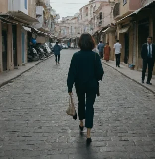 A woman walks in the streets