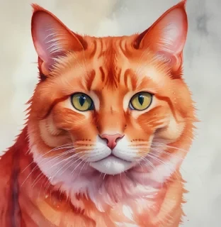 artwork red cat mei kun ar 3:2, watercolor techniques, featuring fluid colors, subtle gradients, transparency associated with watercolor art