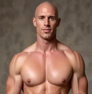Johnny Sins A tall, muscular man with a clean-shaven head and a friendly,