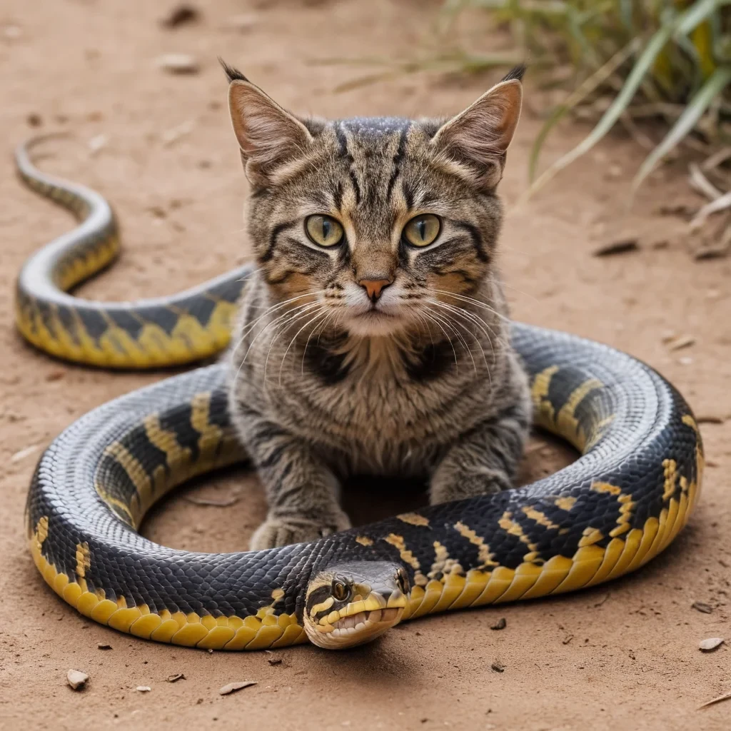 an animal, with the head of a cat but the body of a snake